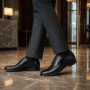 Pantofi barbati casual, negri, din piele naturala - 101TGNBOX